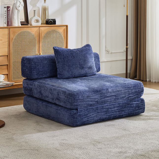 Compression Sofa,Convertible Floor Sofa Bed With Fixed-Shape Frame,Single Seater Boneless Modular Sectional Sofa,No Assembly Required,Chenille Fabric,for Living Room Bedroom,Dark Blue