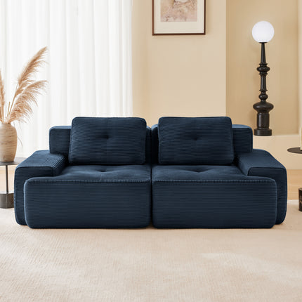 82 Modern L-Shaped Modular Sectional Sofa For Living Room, Corduroy Fabric, 2-Seater Couch With Deep Seat , Pearl-like Piping, Tufted Design, No Assembly, Anti-slip Design, Blue