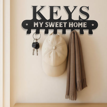 Sweet Home' Key Holder With Wall-Mounted Coat Rack-Metal ,Entryway Storage Rack