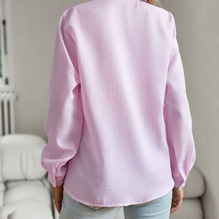 Striped Long Sleeve Shirt Fashion Ruffle Design Button Up Tops Casual Office Blouse Elegant Commuting Women's Clothing