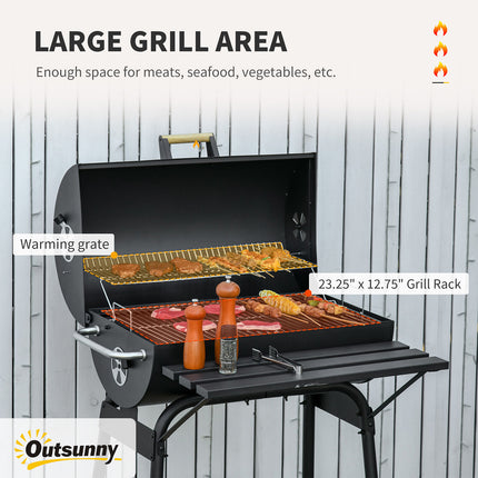 30" Portable Charcoal Barbecue Grill with Wheels Outdoor Barbecue with Adjustable Charcoal Rack, Storage Shelf, for Garden Camping Picnic