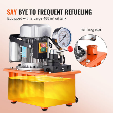 Electric Hydraulic Pump, 10000 PSI 750W 110V, 488 In³/8L Capacity, Double Acting Manual Valve, Electric Driven Hydraulic Pump Power Pack Unit With Lever Switch For Punching/Bending/Jack Machines