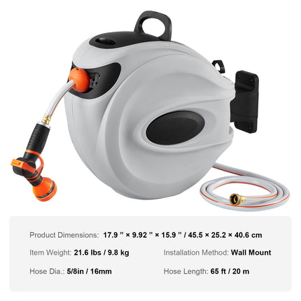 VEVOR Retractable Hose Reel Water Hose Reel   Swivel Wall-Mounted