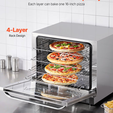 66L Commercial Countertop Oven 2800W Electric Toaster Oven Stainless Steel