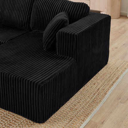 U Shape Modular Sectional Sofa, Compressed Sectional Sofa Modern Minimalist Style Corduroy Couch, Sleeper Sofa For Living Room, Bedroom, Comfy Compressed Sofa -Black