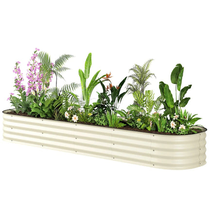 Galvanized Raised Garden Bed Kit, Metal Planter Box With Safety Edging, Cream