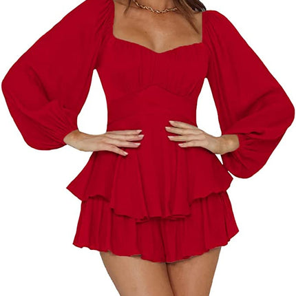 Ruffled Jumpsuit Women's Summer Lantern Long Sleeve Casual Culotte