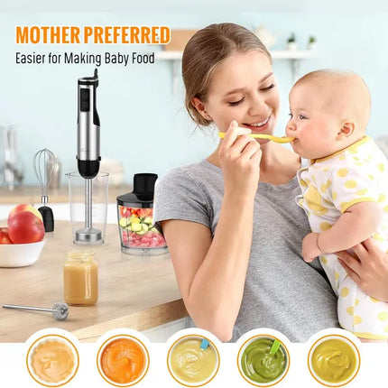 Immersion Blender Handheld, 1100W 5-in-1 Multi-Purpose Hand Blender, 12-Speed Stick Blender, 600ml Beaker, 500ml Chopper, Egg Whisk, Milk Frother, Black