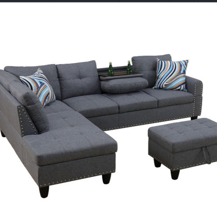 Self-pickup Only--Grey Linen 3-Piece Sofa Set Living Room Sofa