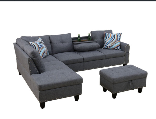Self-pickup Only--Grey Linen 3-Piece Sofa Set Living Room Sofa