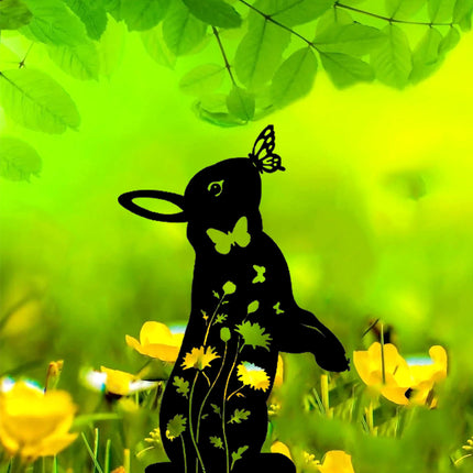 Metal Rabbit Garden Stake & Wall Sculpture-Outdoor Silhouette Yard Art For Patio