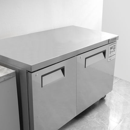 Commercial Refrigerator, 48' Worktop Undercounter Refrigerator, 12.85 Cu. Ft Thick Stainless Steel Refrigerated Food Prep Station, 2 Door Worktop Fridge With Lock For Restaurant, Bar, Diner