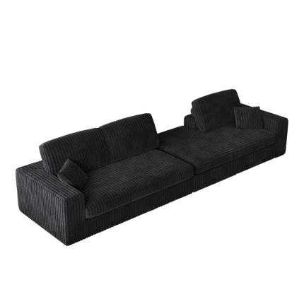 114.5 Modern Corduroy Modular Foam Sofa, Recliner Seat Reversible Sofa, 2-in-1 Sofa With Recliner And L-Shaped Sofa Combination With Three Cushion Neck Pillow Combination And Two Throw Pillows