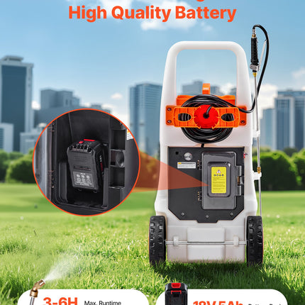 13.1Gal Battery Powered Sprayer With Cart Wheeled 0-80 PSI Electric Weed Sprayer