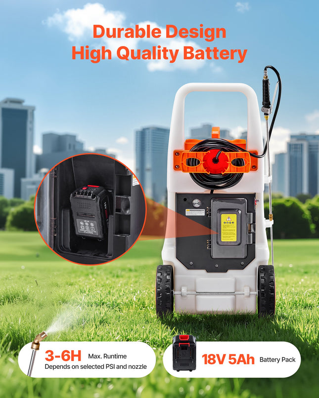 13.1Gal Battery Powered Sprayer With Cart Wheeled 0-80 PSI Electric Weed Sprayer