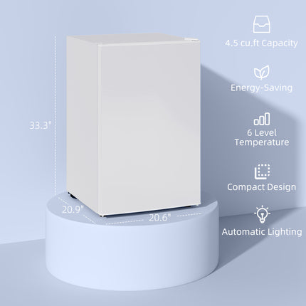 4.5 Cu.Ft Mini Fridge, Single Door Refrigerator with Freezer, Wheels, Adjustable Thermostat, Reversible Door, White