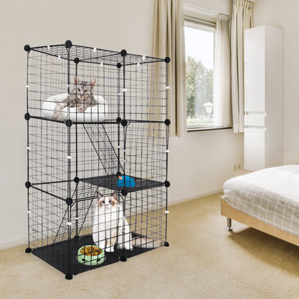 3 Tier Cat Playpen Cage Metal Indoor Cat House Detachable Kitten House With 3 Doors 2 Ladders Large Cat Exercise Place For 1-2 Cats Black