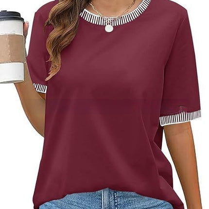 European And American Fashion Casual Multicolor Knitted Color Striped Short Sleeve