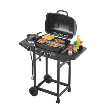 2 Burner BBQ Propane Gas Grill With Side Burner 24000 BTU Output Stainless Steel Barbecue Grill With Enameled Grates And Side Tables For Outdoor Cooking Kitchen And Patio Backyard