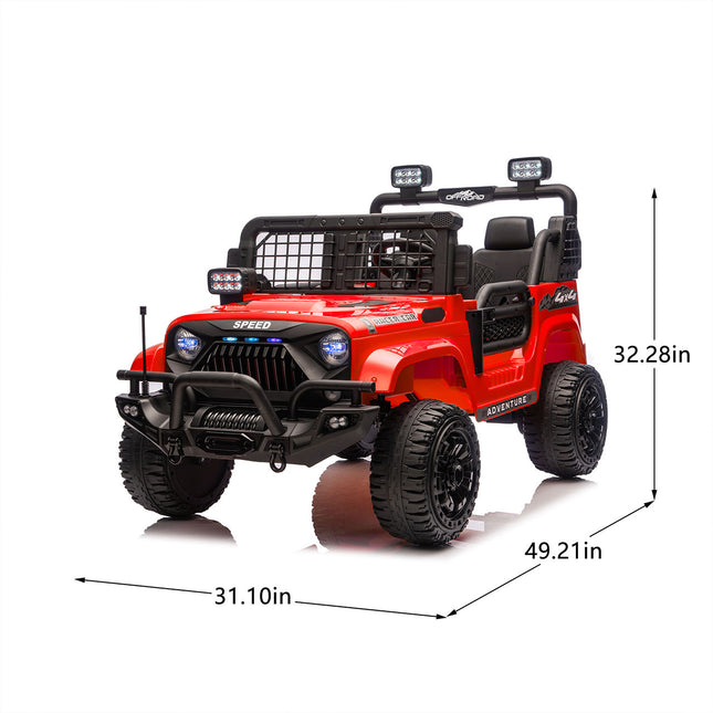 24V Two-seater Kids Ride On Electric Truck Car W Parents Control,2wd,Four-wheel Suspension, 8.66in Ground Clearance, LED & Searchlights, Bluetooth, Music, Provide 3.11-4.97MPH Speed For Kids  Aged 2-6