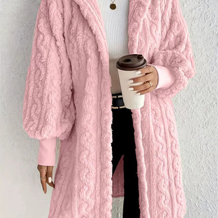 Hooded Double-sided Plush Cuff Thread Long Coat
