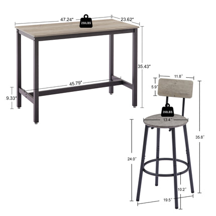 Bar Table Set With 4 Bar Stools PU Soft Seat With Backrest, Grey, 47.24  L X 23.62  W X 35.43  H