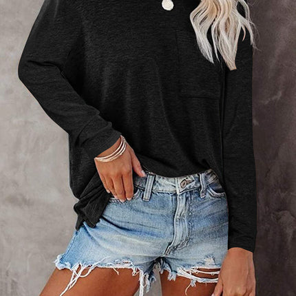 Pocket Split Long-sleeved Casual Bottoming T-shirt