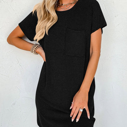 Striped Short Sleeve Pocket Dress Women