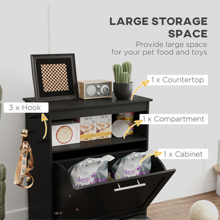 Pet Feeder Station Storage Cabinet, Dog Food Storage Container with Dog Raised Bowls, Watering Supplies, Black