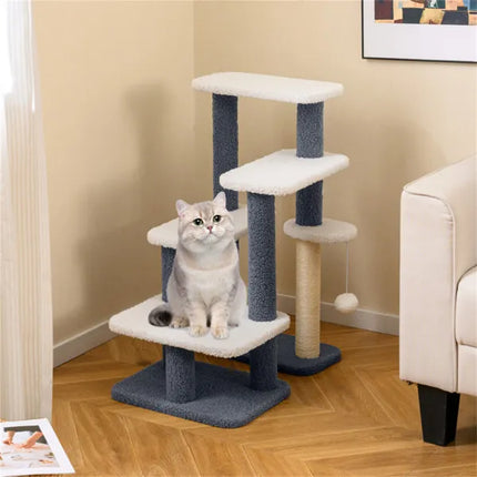2-in-1 Cat Stairs & Tree With Sisal Scratching Post, 4 Levels Pet Steps For Elderly Cats & Short-Legged Dogs