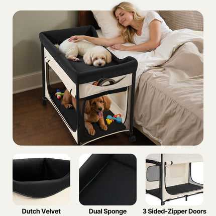Elevated Lounge Pet Bed Foldable Bunk Dog Bed With Wheels & Side Bags L
