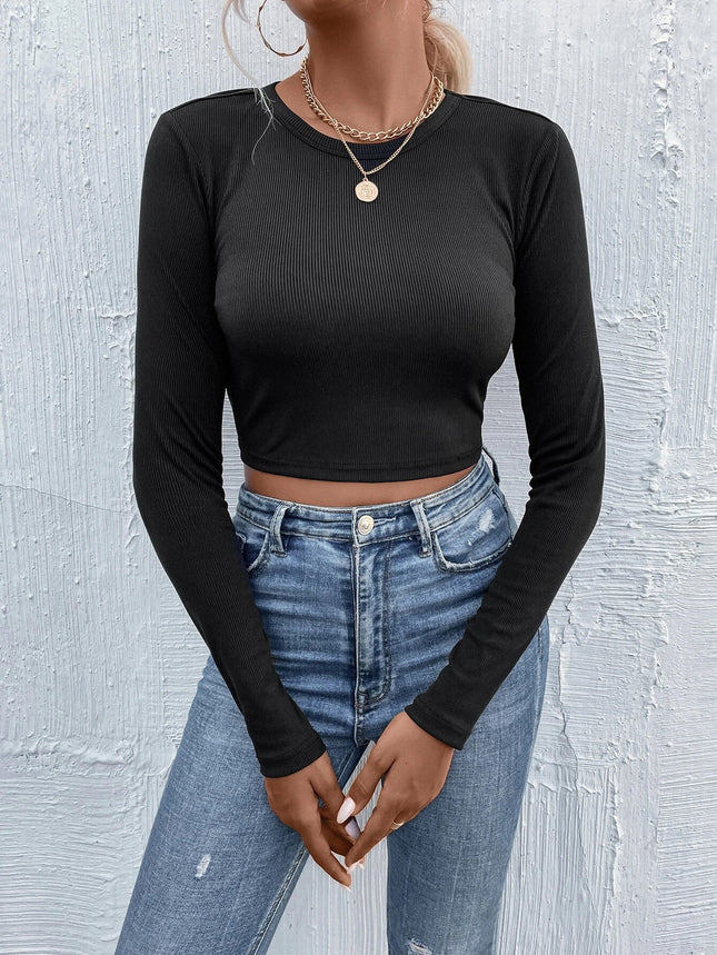 Women's Round Neck Pullover Casual Long Sleeve T-shirt Top