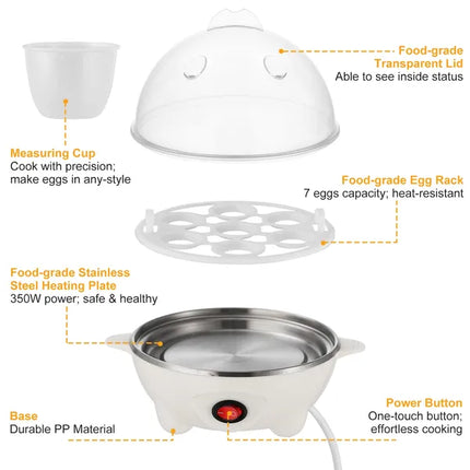 Electric Egg Cooker 7-Capacity BPA-Free Hard-Boiled Egg Maker W/ Auto-Off Measuring Cup