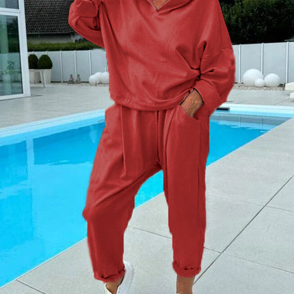 Women's Solid Color Hooded Sweatshirt Two-piece Set