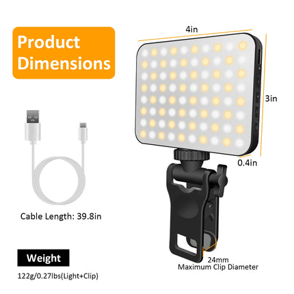1Pc Rechargeable Selfie Light Fill Light 2000mAh Portable Clip On Light With 3 Light Modes 10 Brightness Levels For Phone Laptop Live Stream Make Up Photography
