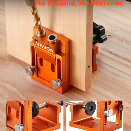 Pocket Hole Jig Kit, 0.47 To 1.89 In Adjustable, Jig Pocket Hole System With Step Drill, Hex Wrench, Drill Stop Ring, Square Drive Bit, Plugs And Screws, Reinforced Metal Frame, For Woodworking