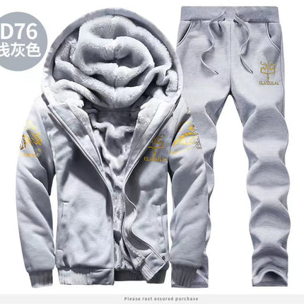 Plus-size Fleece-lined Thick Men's Casual Sport Two-piece Set
