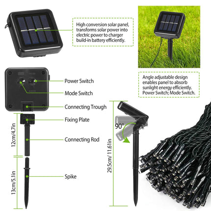 1Pc 200 LED 22M Solar String Lights With 8 Lighting Modes IP44 Waterproof For Christmas Wedding Party Garden Yard Decor