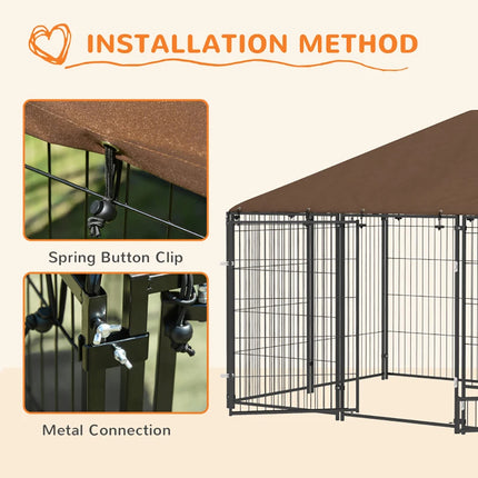 Outside Dog Kennel, 6.9' X 4.6' X 5' Puppy Play Pen With Canopy, Garden Playpen Fence Crate With Rotating Bowl, Black