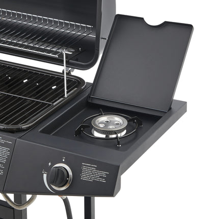 6 Burner BBQ Propane Gas Grill With Side Burner 59000 BTU Output Stainless Steel Barbecue Grill With Enamel-Coated Grates And Side Tables For Outdoor Cooking Kitchen And Patio Backyard.