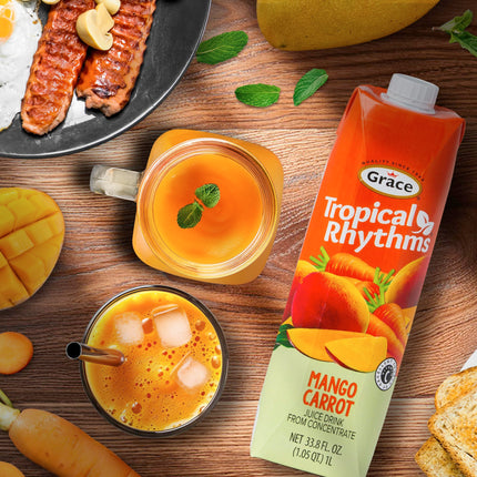 Grace Tropical Rhythms Ginger and Pineapple Juice 1 Liter (33.8oz) - 3 Cartons - Jamaican Fruit Juice