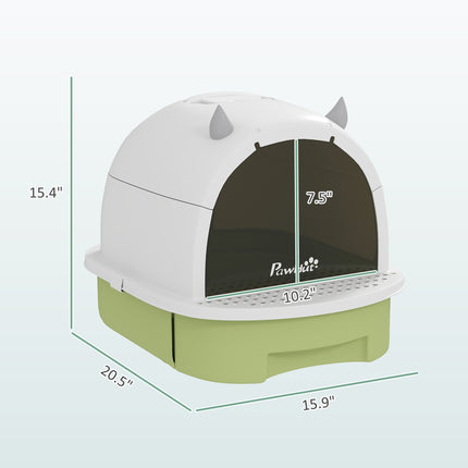 Covered Cat Litter Box with Lid, Scoop, Deodorizing Bags for Odor Control, Privacy, Easy to Clean, Green