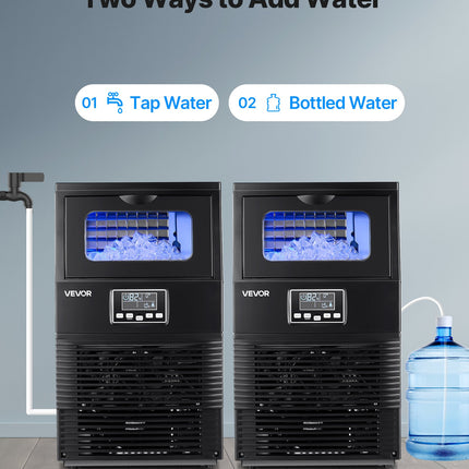 Commercial Ice Maker Machine, 90 Lbs/24h With 12Lbs Storage, 32 Cubes Per Cycle, Stainless Steel Freestanding & Countertop Ice Maker With LED Display & Self-Cleaning, For Home Bar Restaurant