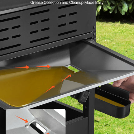 Gas Grill, 4 Burner Propane Gas Grill With Side Burner, 425 SQ.In Grilling Area, Carbon Steel Enamel Grates, Outdoor 52,000 BTU Patio Garden BBQ Grills With Two Side Shelves, Carbon Steel