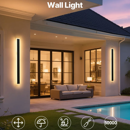 Outdoor Wall Lights, 2 Pack, 31.5 Inch Long Strip Modern Exterior Wall Sconce Light Fixtures, 3000K Warm White, IP65 Waterproof Anti-Rust Outside Wall Mount Lighting, For House, Porch, Garage