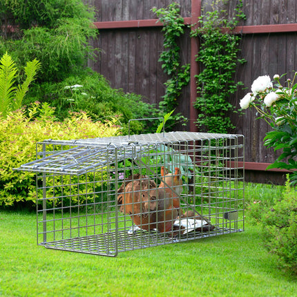 2Pcs 18x8x10In Humane Single Door Live Animal Trap Collapsible Galvanized Iron Animal Cage Catch And Release For Small Squirrel Raccoon Feral Cat Weasel Armadillo Opossum