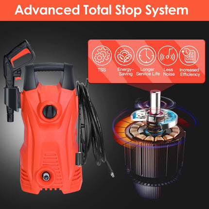 1Pc Electric High Pressure Washer 1740PSI  Powerful Car Washer Pressure Cleaner With Adjustable Spray Nozzle Soap Dispenser IPX5 Waterproof For Patio Garden Driveway