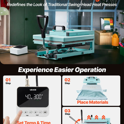 Hybrid Heat Press, 15 X 15 Inch, 5-in-1 Multifunction, Heat Up Fast And Even, All-New Patented Design, Easy To Control, Sublimation Press Machine For T-shirts/Tumblers/Caps/Plates, Light Green