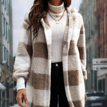 Coat Loose Plaid Color Stitching Knitted Cardigan Sweater