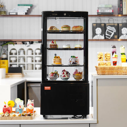 Refrigerated Display Case, 3 Cu.Ft./85L Countertop Pastry Display Case, 3-Tier Commercial Display Refrigerator With LED Lighting, TURBO Cooling, Frost-Free Air-Cooling, Locked Door For Bakery